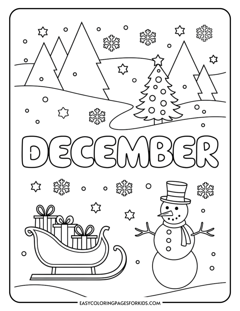 december coloring pages for kids (7 free printable pages) - easy